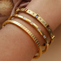 Square Coloured Zircon Stainless Steel Stacking Bracelet for Women