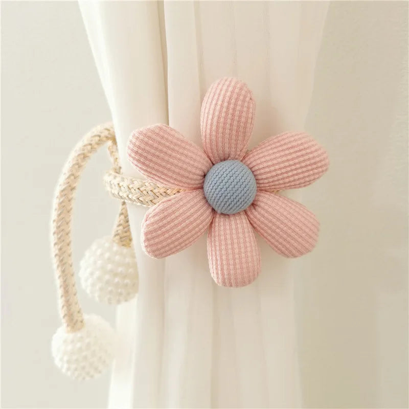 Nordic Style 3D Flower Pearl Curtain Tiebacks 2Pcs for Children's Room Decor
