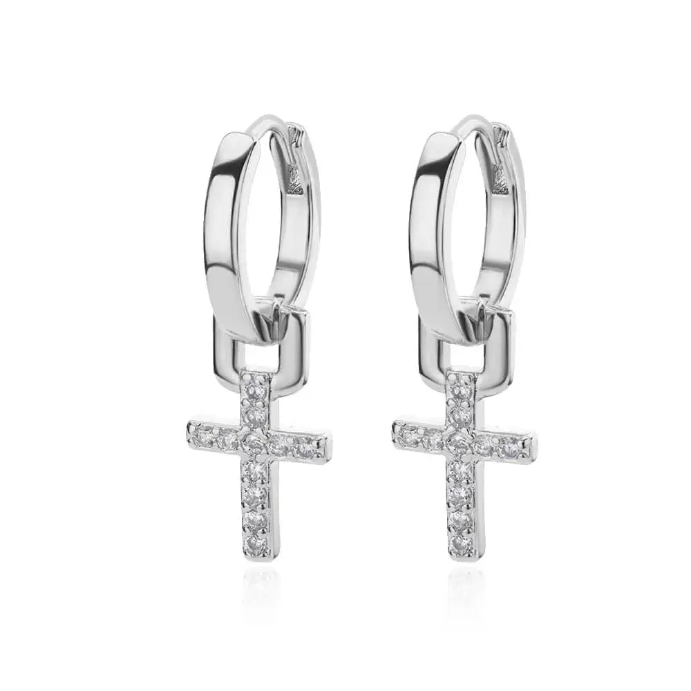 Gold Color Zircon Cross Drop Earrings for Women - Luxury Stainless Steel Jewelry