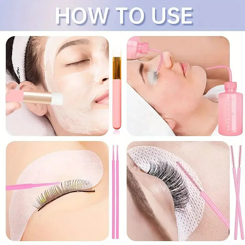Eyelash Extension Cleaning Kit 4-in-1 Lash Shampoo Brush Foam Bottle Set