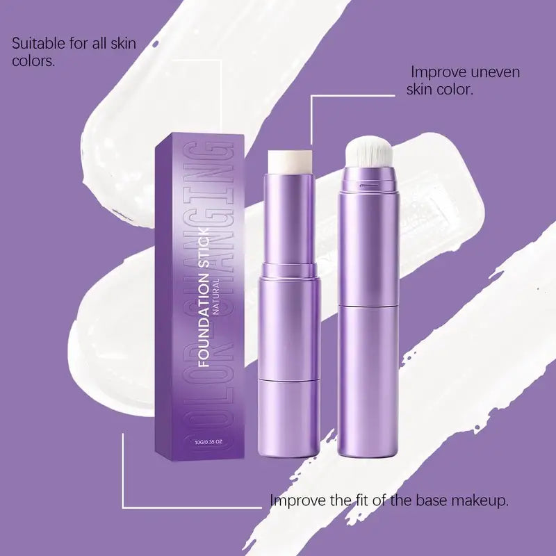 2-in-1 Color Changing Foundation Stick with Brush - Hydrating Full Coverage Makeup