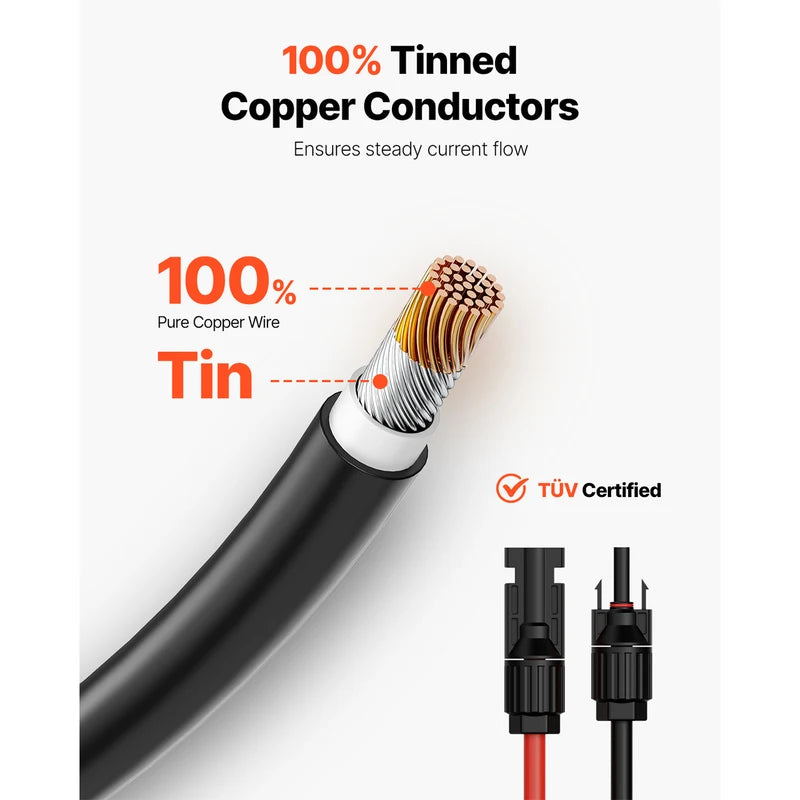 Solar Panel Extension Cable 20FT-100FT Waterproof 10AWG PV Power Cord