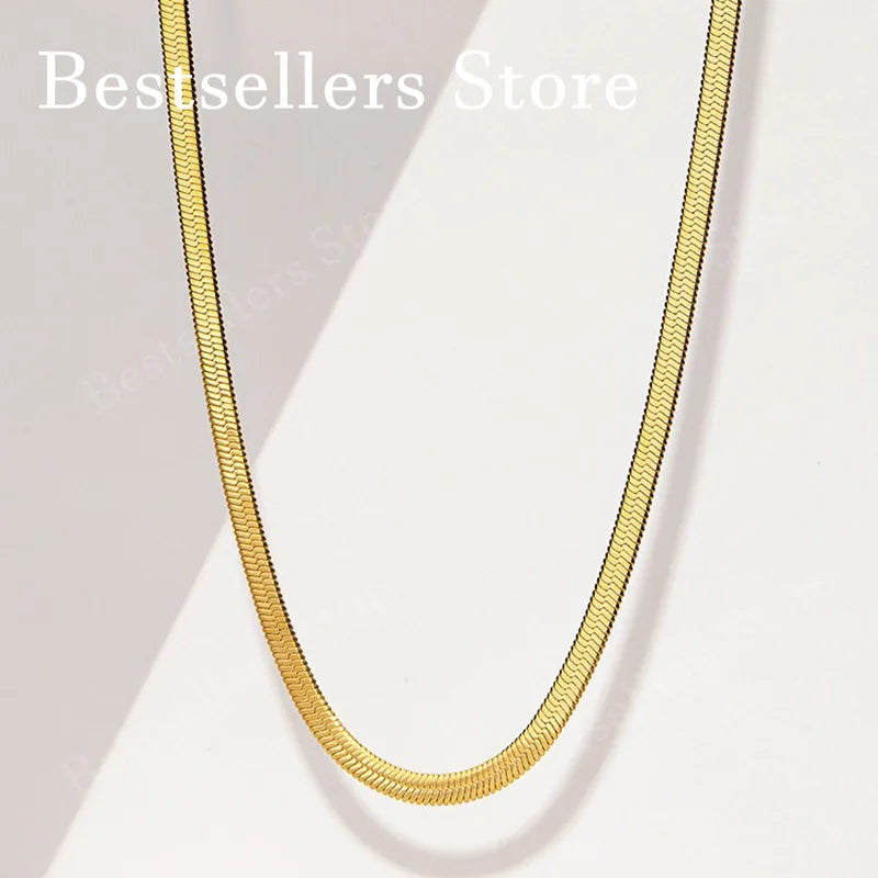Sterling Silver 18K Gold Plated Chain Necklace 4mm Blade Adjustable Length