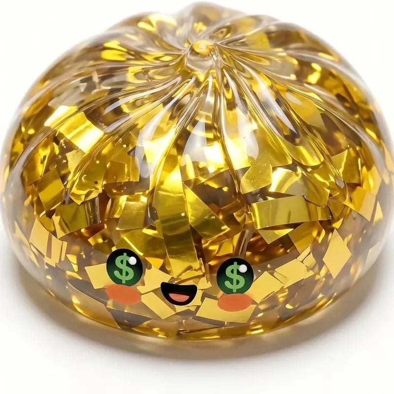 Golden Glitter Dumplings Squishy Stress Relief Toy with Box - Sensory Squeeze Toy for Relaxation