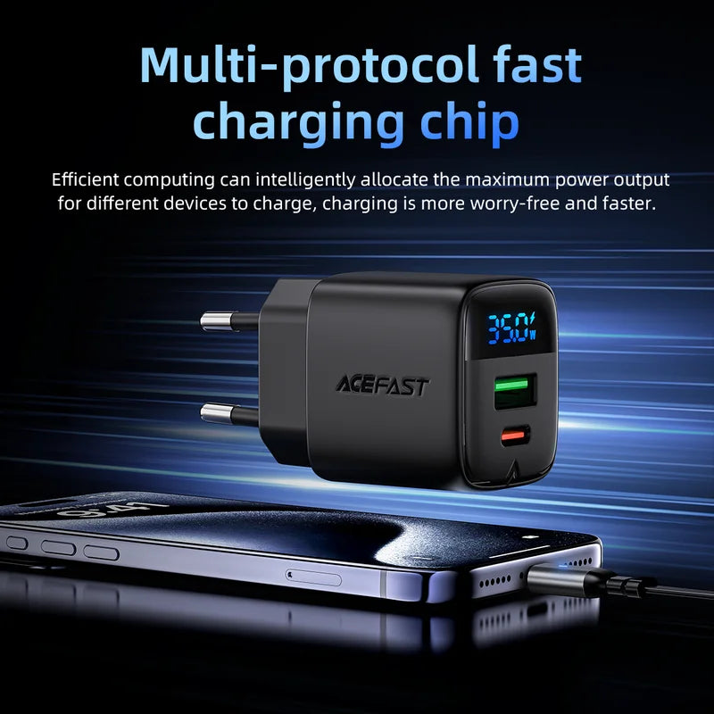 GaN 35W Fast USB C Wall Charger with Digital Display for Samsung & More