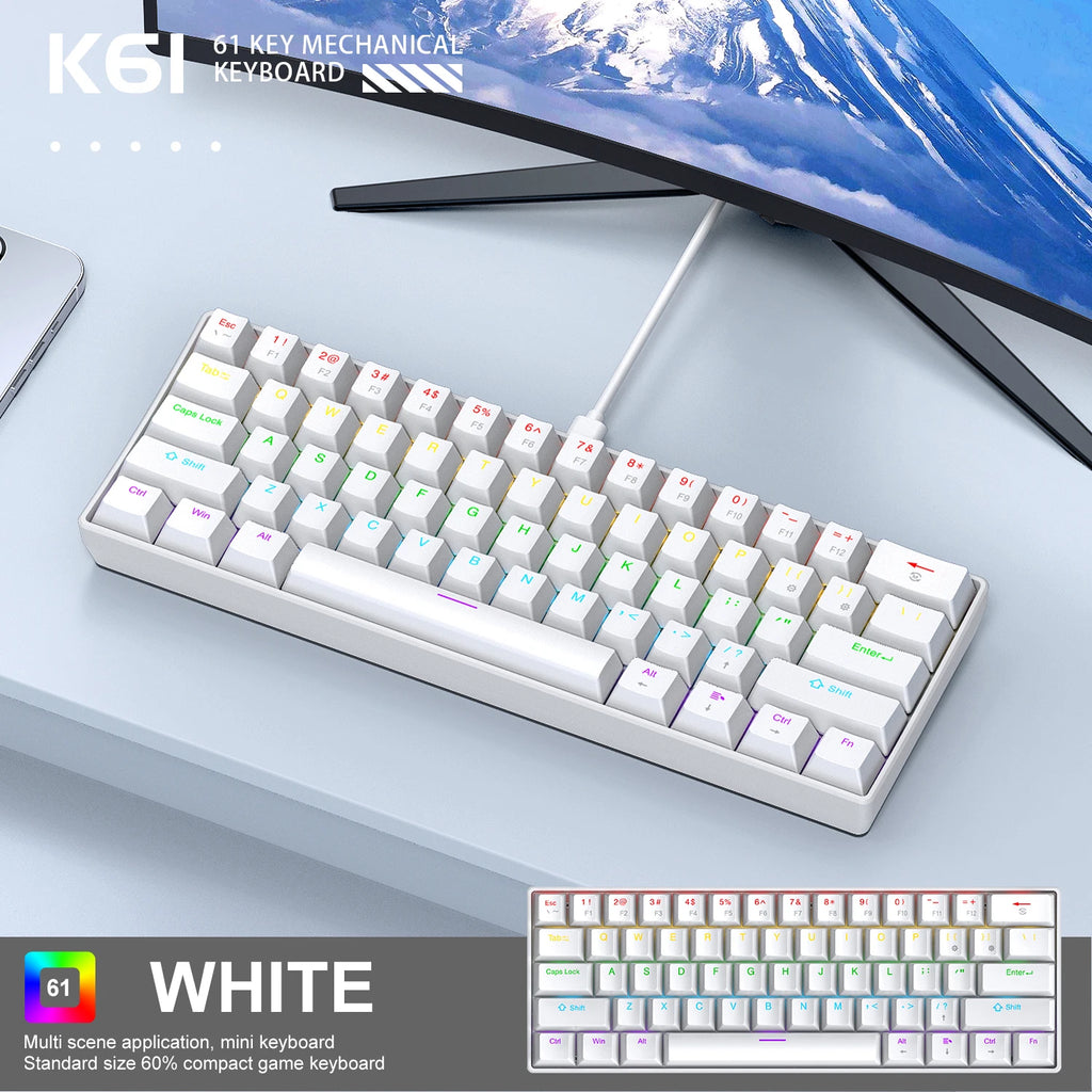 Mini Wired Gaming Mechanical Keyboard 61 Keys RGB Backlit Compact for PC Laptop