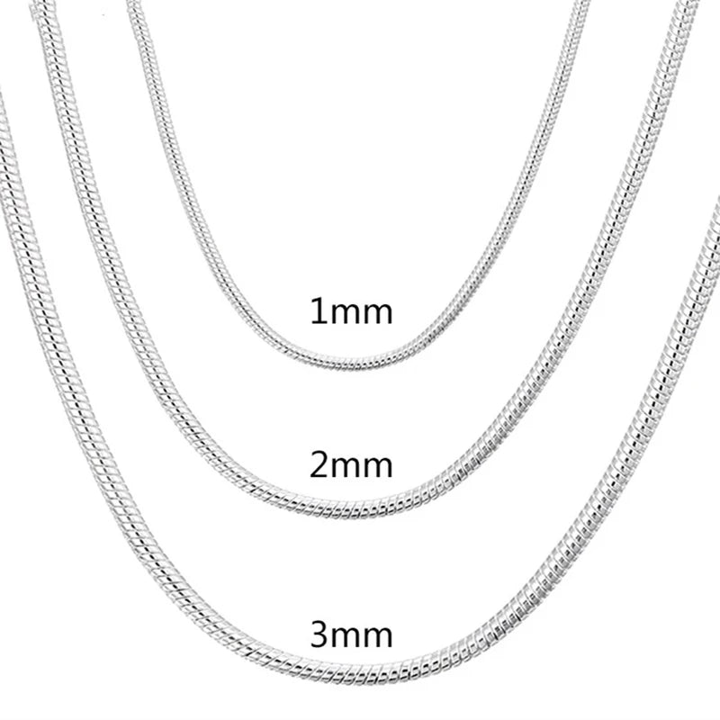 Sterling Silver Snake Chain Necklace for Men & Women - 40-75cm, 1-3mm
