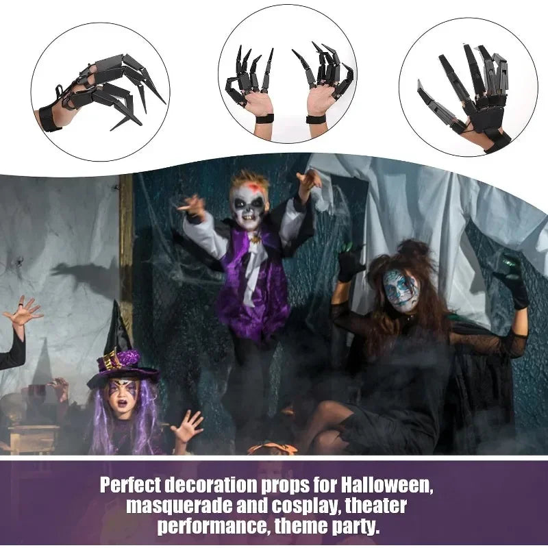 Halloween Articulated Skeleton Finger Gloves - Realistic Horror Prop, Party Decor