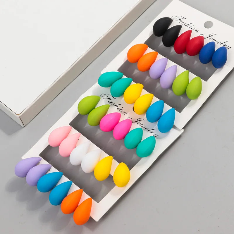 9-Pair Acrylic Waterdrop Earrings Set - Colorful Matte Tear Drop Jewelry for Women