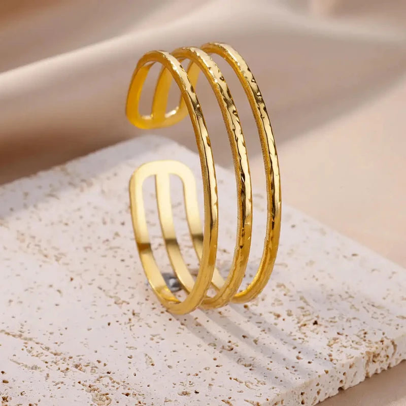 Gold Plated Stainless Steel Multi-Layer Bangles Bracelet for Women 2023