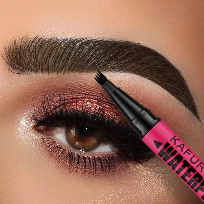Waterproof 3-Color Eyebrow Pen Microblading Eyebrow Pencil with 4-Head Design for Natural Brows