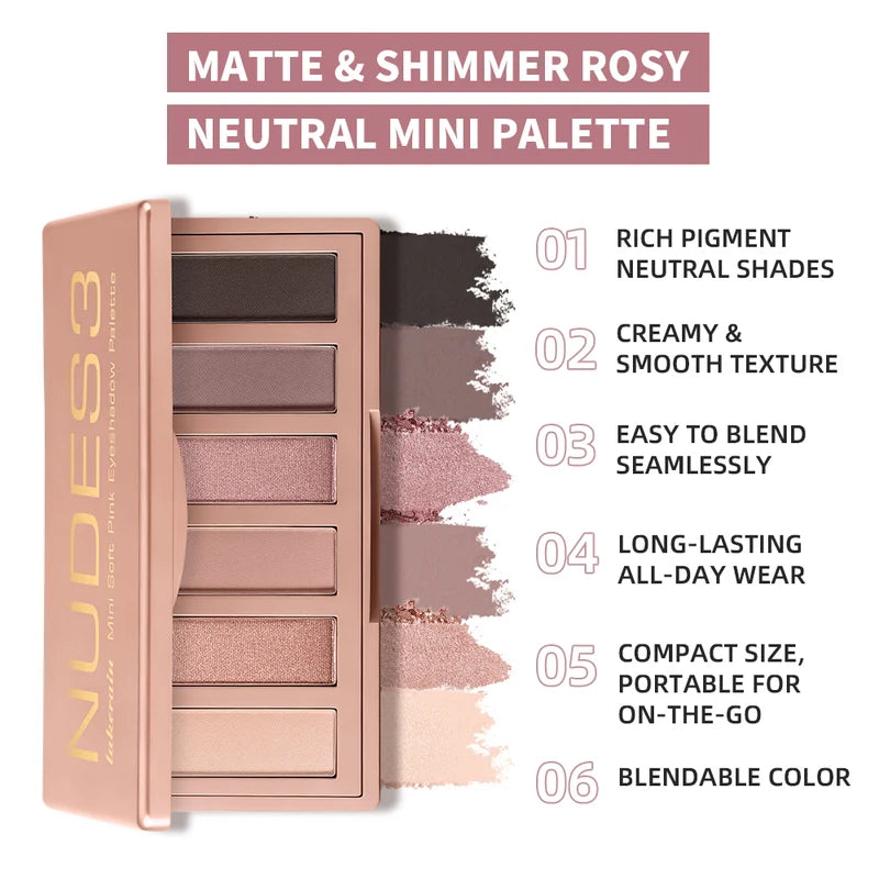 Mini Eyeshadow Palette with Matte & Shimmer Neutral Shades – Long-Lasting, Blendable, Portable Makeup