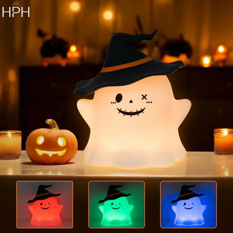 Rechargeable Kids Night Light Cartoon Desk Lamp - Halloween Cute Silicone Bedside Decor