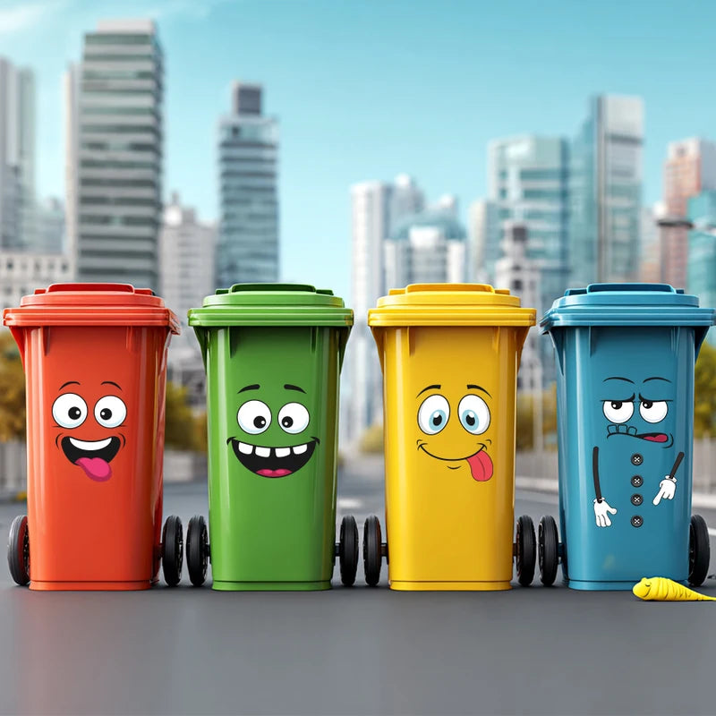 4-Pack Cartoon Expression Trash Can Stickers - Waterproof Vinyl Home Decor