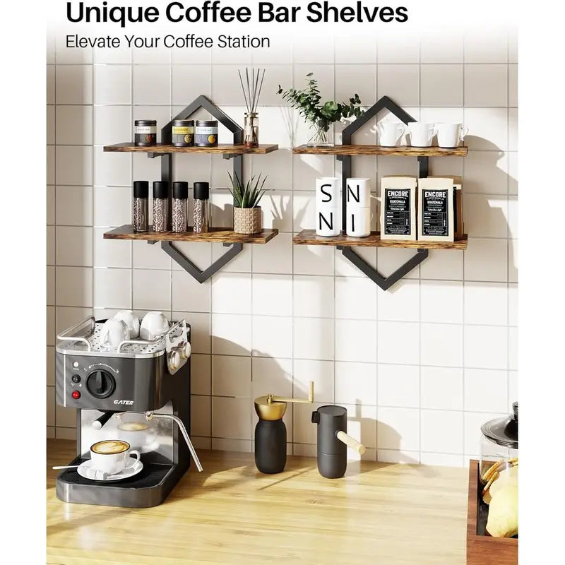 Decorative Floating Wall Shelves Set of 2 with Diamond Shape Design for Living Room Bedroom Kitchen