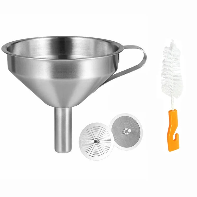 Stainless Steel Funnel with Strainer - Food Grade Kitchen Oil Filter - Small Metal Food Funnel