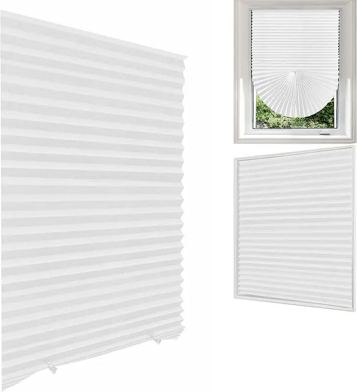 Blackout Pleated Window Blinds - Self-Adhesive Cordless Fabric Shades for Room Darkening
