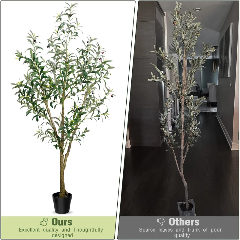 Artificial Olive Tree with Natural Wood Trunk - Lifelike Indoor Faux Tree in Various Heights