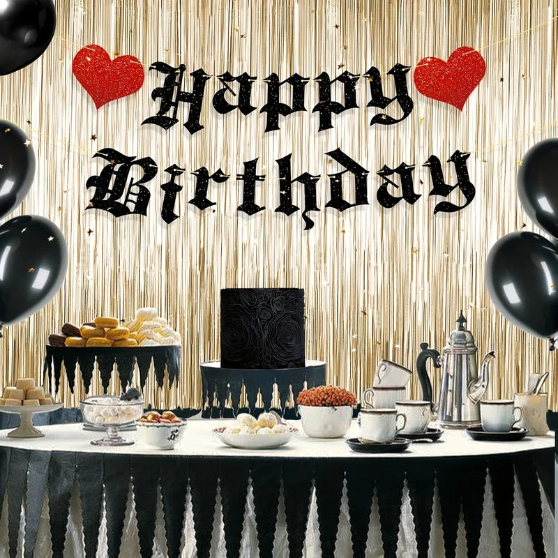 Goth Birthday Decorations Banner Halloween Funeral Party Supplies Glitter Banner