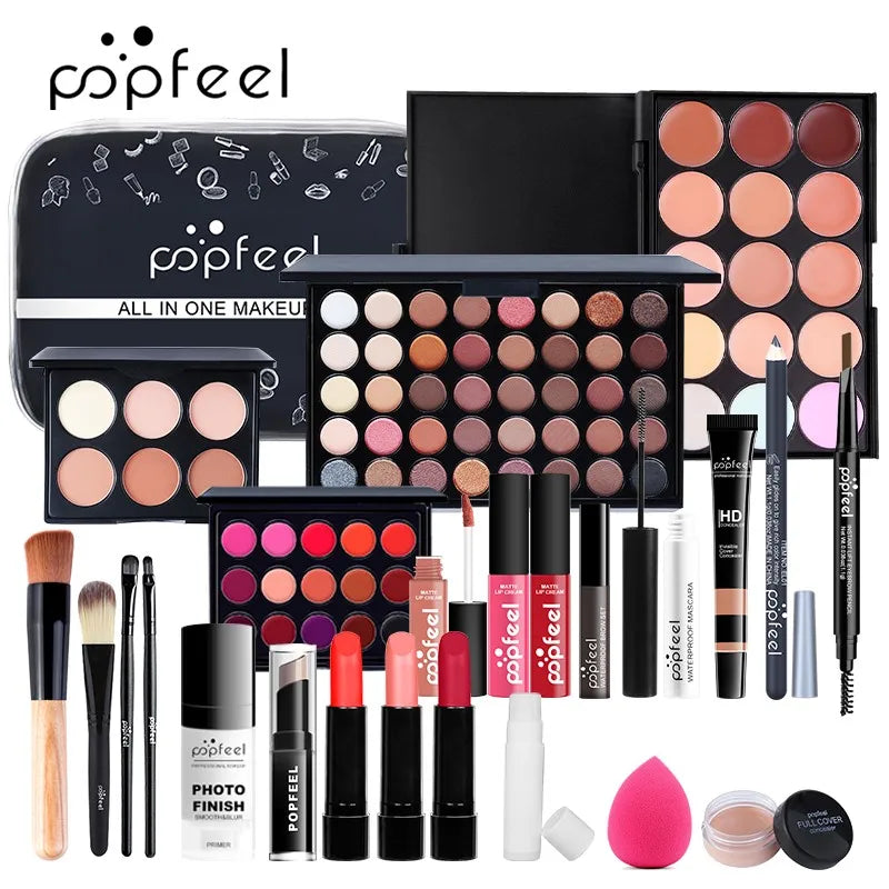 All-in-One Makeup Kit Set for Women - Complete Cosmetic Collection with Eyeshadow, Lipstick, Eyeliner & Brushes