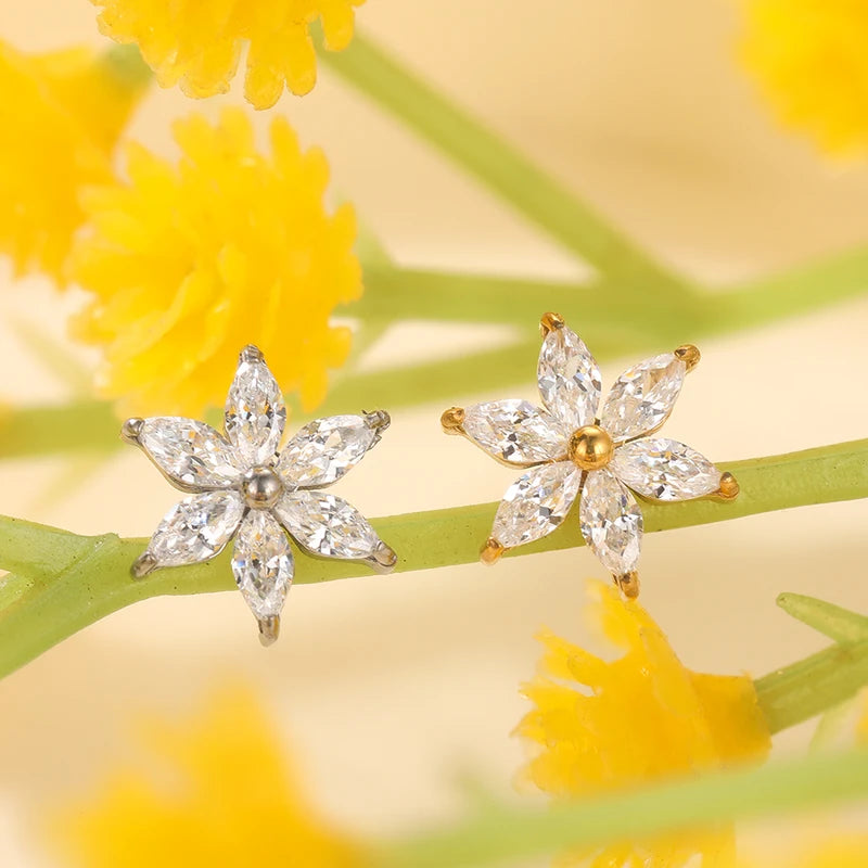 Titanium Dermal Anchor Top with CZ Flower Head - Body Jewelry 14G