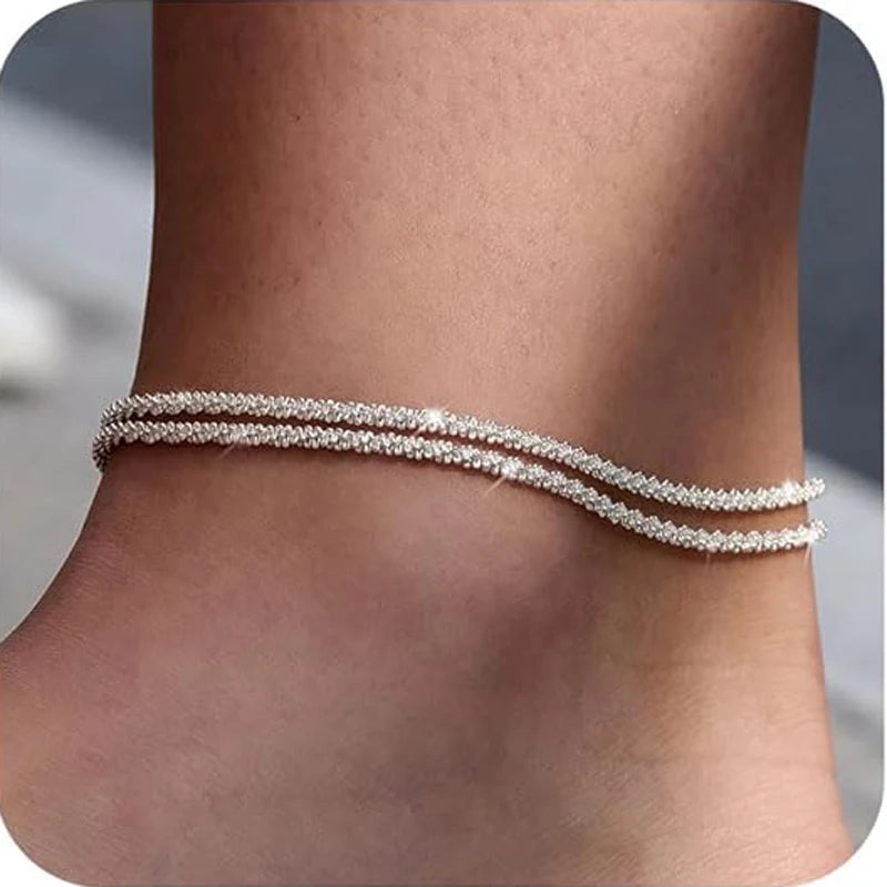 Dainty Adjustable Layered Ankle Bracelet Set for Women - Beach Jewelry