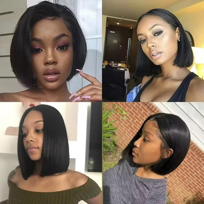 Short Bob Human Hair Wigs 13x4 Transparent Lace Front Natural Black 8-14in Variations