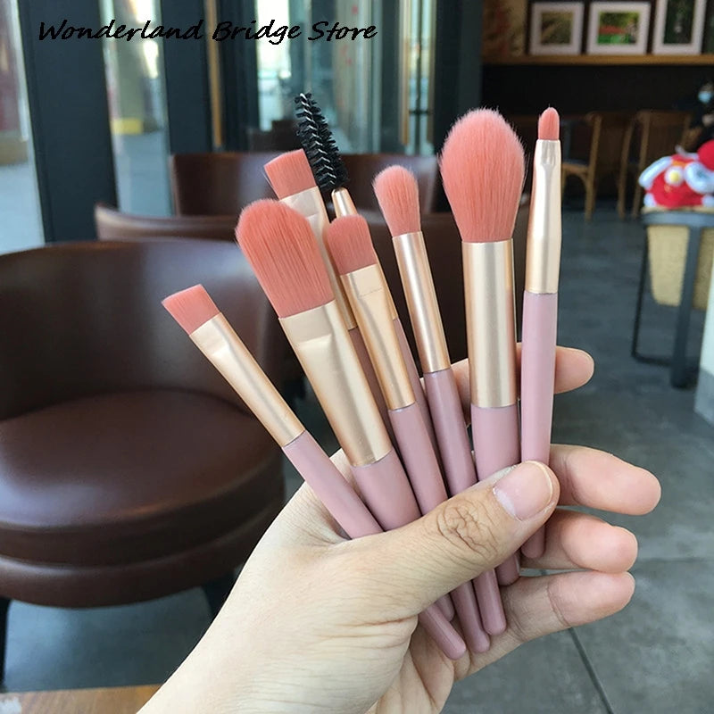 8PCS Mini Makeup Brush Set with Portable Bag, Soft Synthetic Hair, Matte Handle