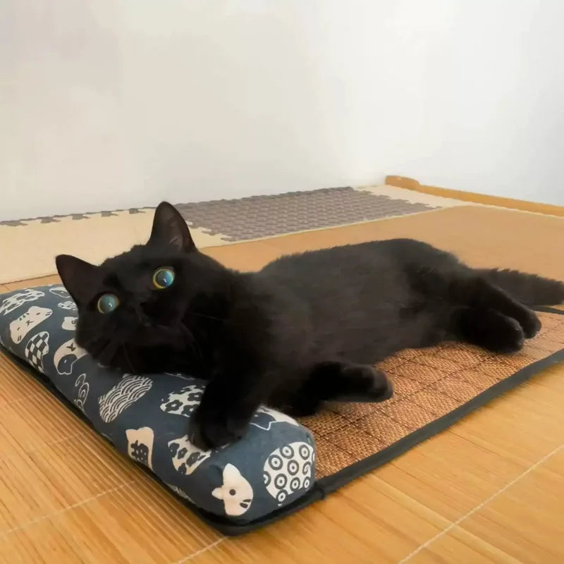 Pet Cooling Mat Self Cooling Pad for Cats and Dogs Indoor Summer Bed Rattan Weave