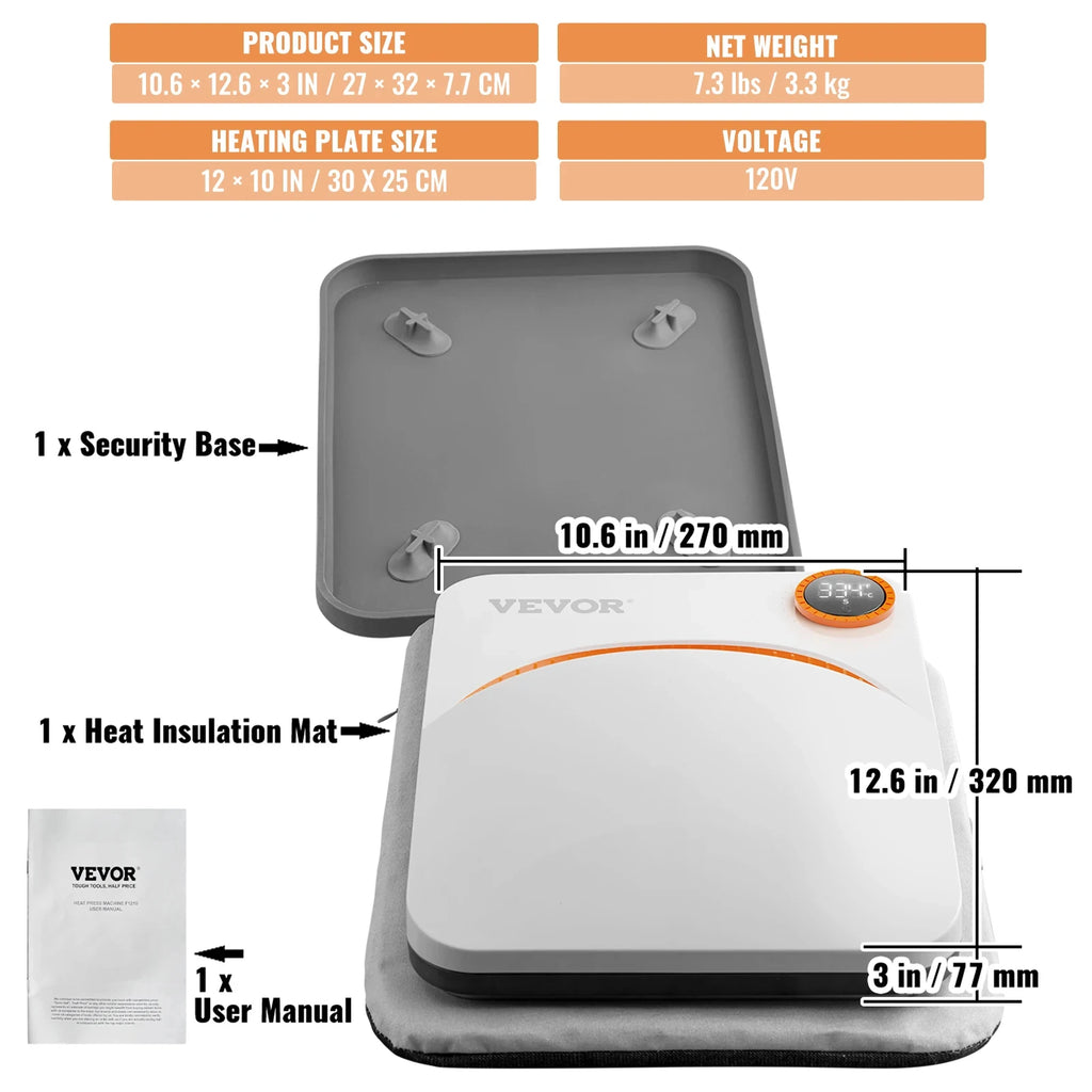 Portable Heat Press Machine 9x9/12x10 Inch for DIY Shirt Printing Sublimation Transfer