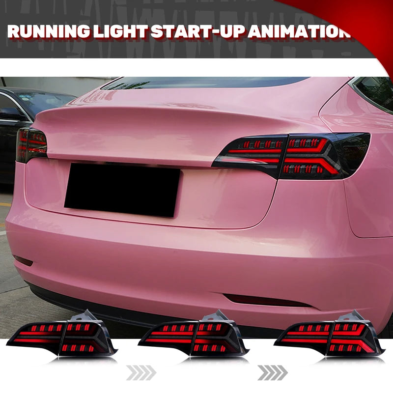 Tesla Model 3 Model Y LED Tail Lights Sequential Turn Signal Black Rear Lamps