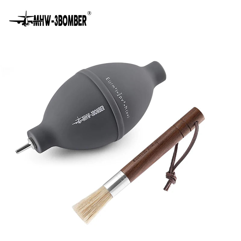Air Blower Brush Set for Coffee Grinder & Camera Dust Cleaning Walnut Handle