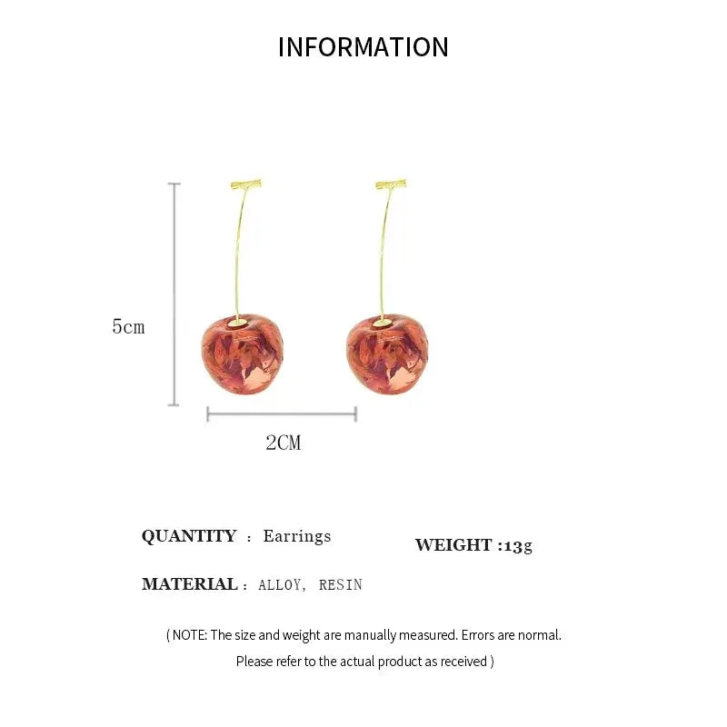 Red Cherry Drop Earrings for Women - Stylish Resin Fruit Dangle Jewelry