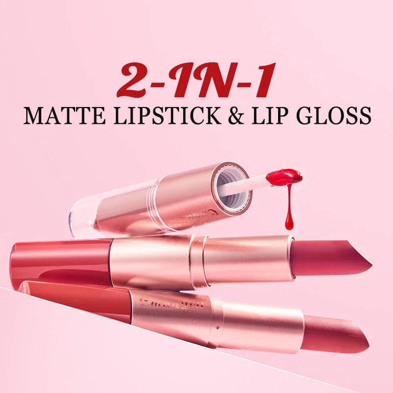Double-Ended Lipstick & Lip Liner Pen Matte Pigment Waterproof 24H Lasting Makeup