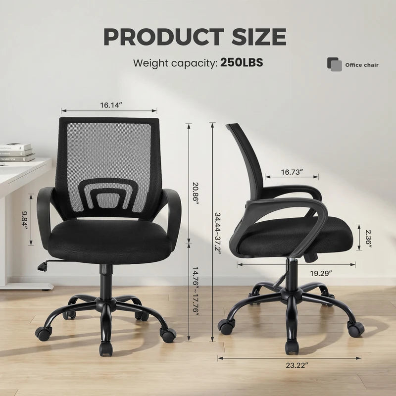 Ergonomic Office Desk Chair with Lumbar Support & Adjustable Height — Breathable Mesh, Rocking Mode, Fixed Armrest