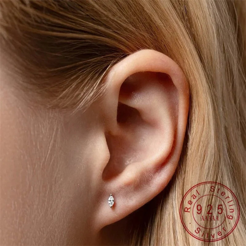 Mini Geometry Stud Earrings - Sterling Silver Gold Plated Zircon Jewelry for Women