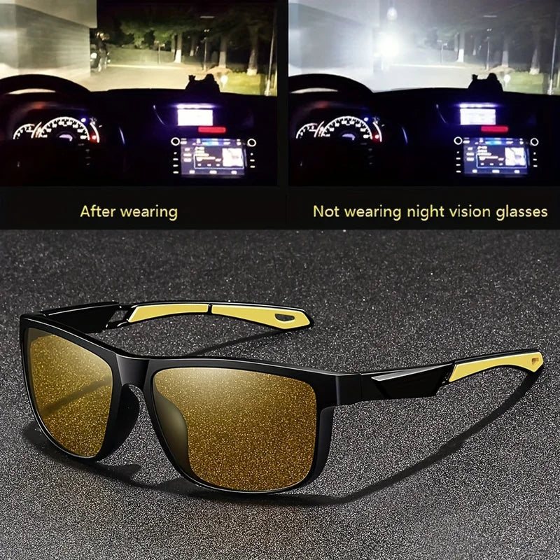 Square Yellow Night Vision Anti-Glare Goggles for Men Women Driving Fishing UV Protection