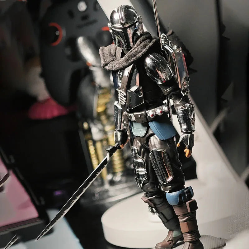 Star Wars Mandalorian Action Figure - Din Djarin Collectible Toy - Electroplated Model