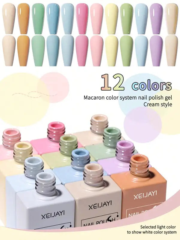 2025 Macaron Color Gel Nail Polish Set - 12 Trendy Shades Long-Lasting & Chip-Resistant