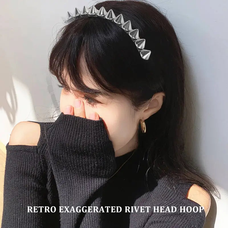 Metal Rivet Headband Punk Hair Accessory with Spike Studs for Women
