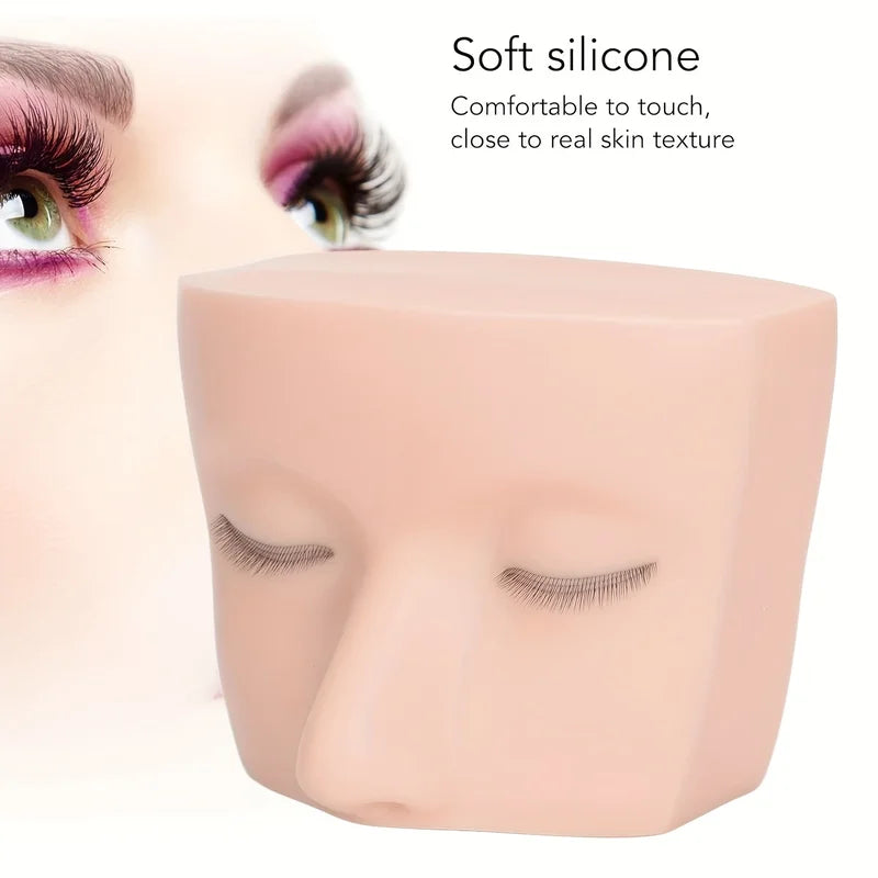 Silicone Eyelash Extension Practice Head with Realistic 3-Layer Lashes