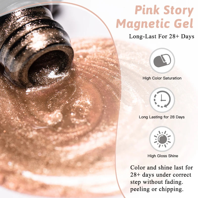 Magnetic Gel Nail Polish - Nude Pink, Gold, Semi-Permanent UV Varnish for DIY Manicure