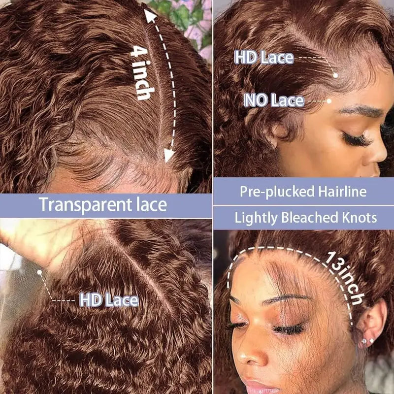 Deep Wave Human Hair Lace Front Wig 18-36 Inch Curly HD Transparent Lace