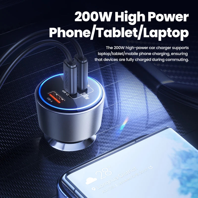 Fast Charging Car Charger with USB Type C QC 4.0 PPS PD 100W for Smartphone & Laptop