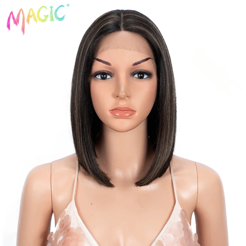 Synthetic Lace Front Wig Short Bob 12 Inch Ombre Blonde Colorful Cosplay Wig