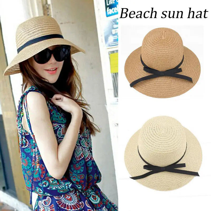 Women's Foldable Straw Sun Hat UPF 50+ Wide Brim Beach Hat for Sun Protection