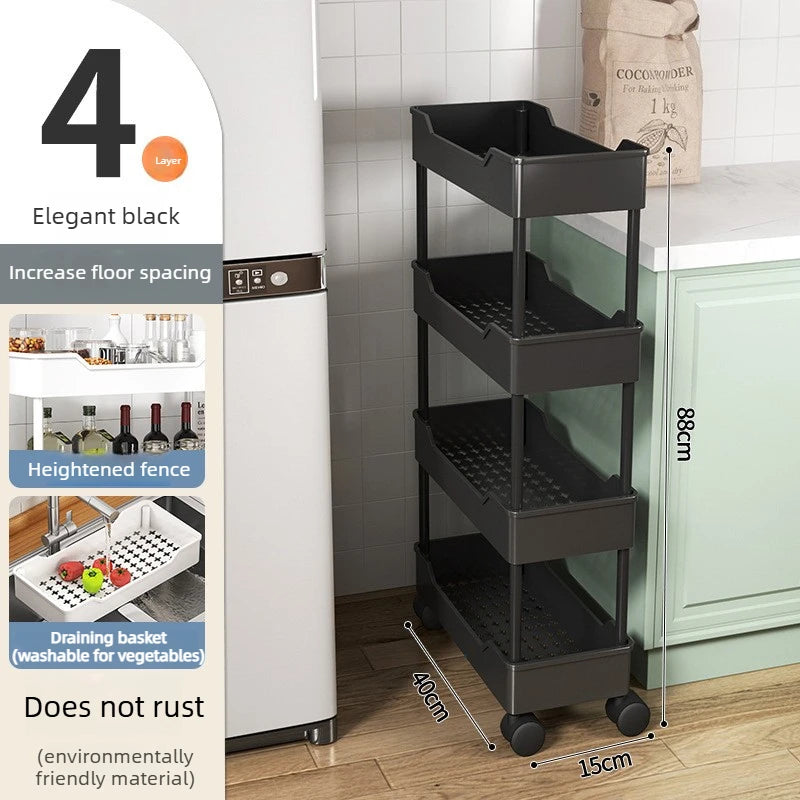 Multi-Layer Kitchen Storage Cart with Wheels for Refrigerator and Pantry Organization