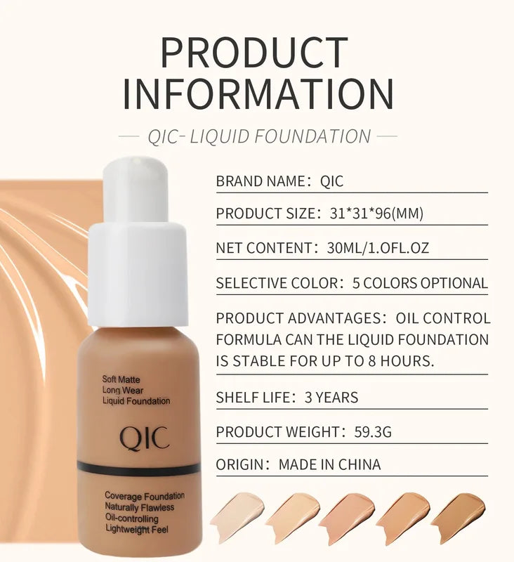 Liquid Foundation Concealer Matte Oil-Control Waterproof Long Lasting 60g - Multiple Colors