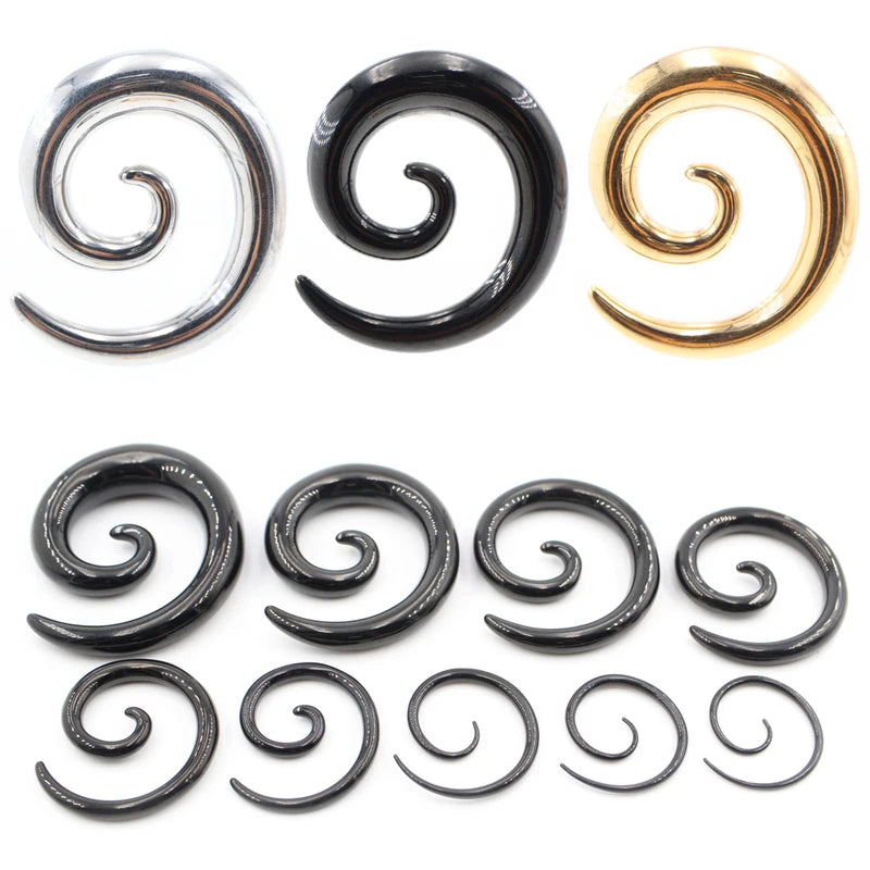 Stainless Steel Spiral Snail Fake Ear Tapers Gauges Stretching Plugs Tunnel Body Jewelry