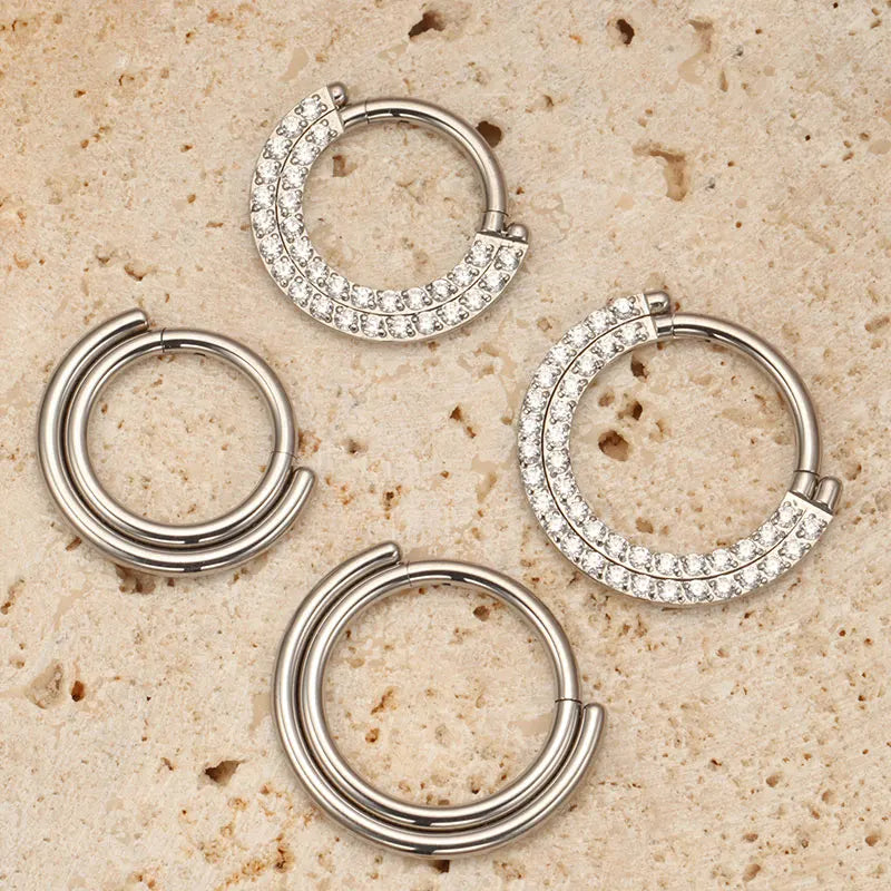 Titanium Septum & Nose Ring Hoop with CZ Segment Body Jewelry